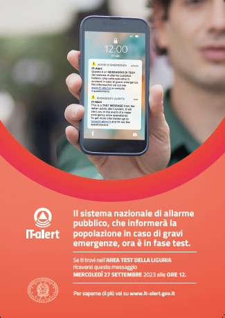 Protezione Civile: il 27 settembre alle 12 il test del nuovo sistema di allertamento nazionale IT-Alert in Liguria